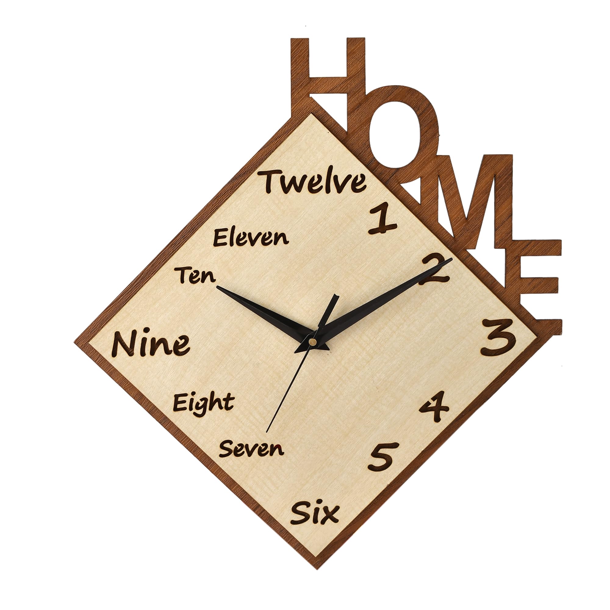 Ingo creation Sweep and Silent Wooden Wall Clock, Wall Clock for Home, Bedroom, Living Room, Big Size, Latest Style (Size 38 cm x 34 cm)