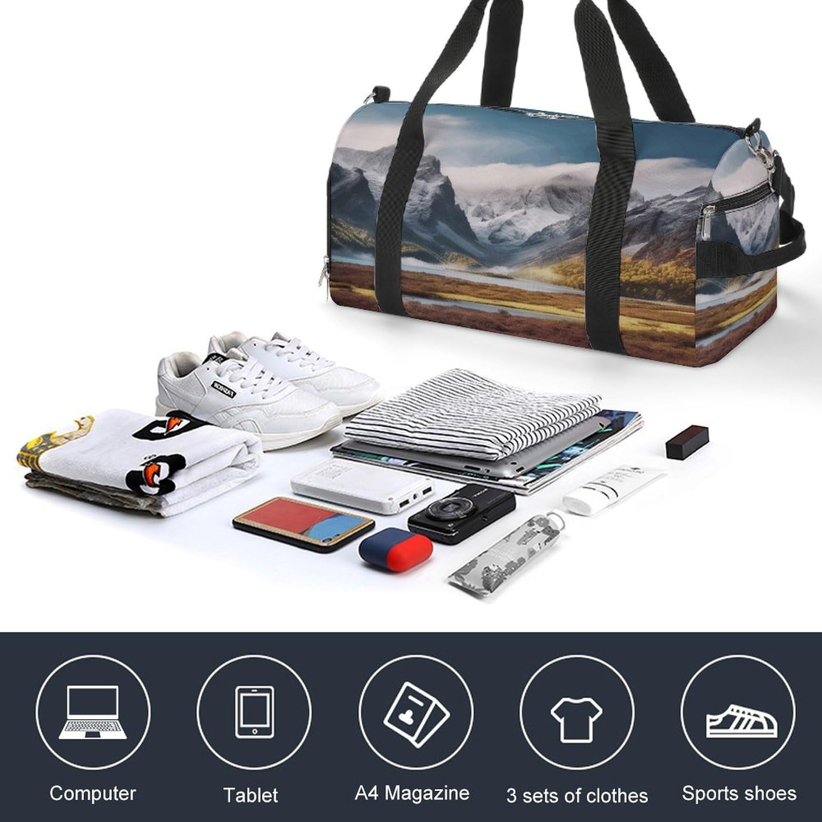 Turnbeutel für Damen und Herren, Reisen, Berglandschaft, Druck, Turnbeutel, wiederverwendbar, Turnbeutel mit Schuhfach, Stil, Einheitsgröße, modern, Stil:, Einheitsgröße, Modern