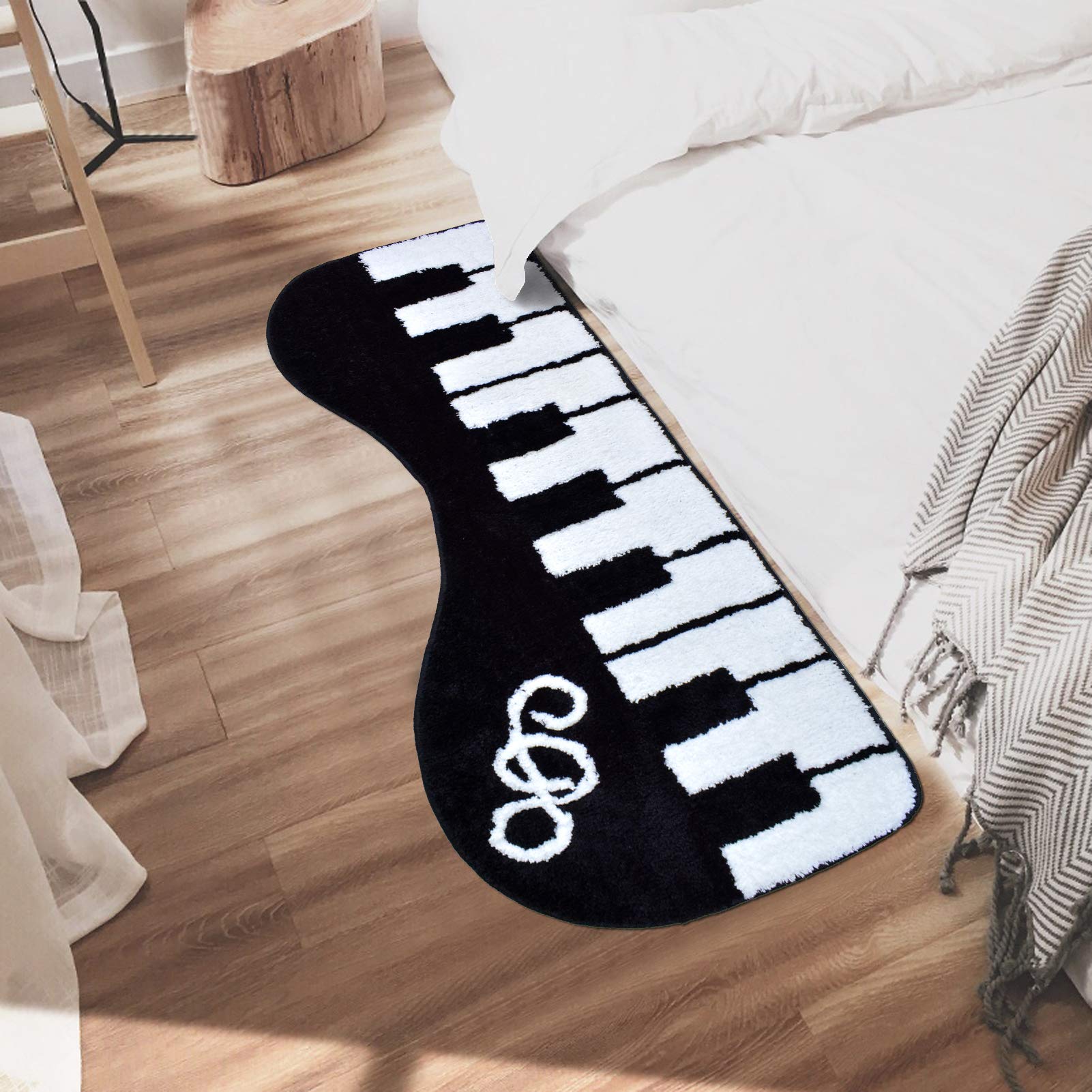 ABREEZE Stylish Music Piano Rug - Black and White for Living Room, Kitchen, Bathroom, Corridor, Hallway