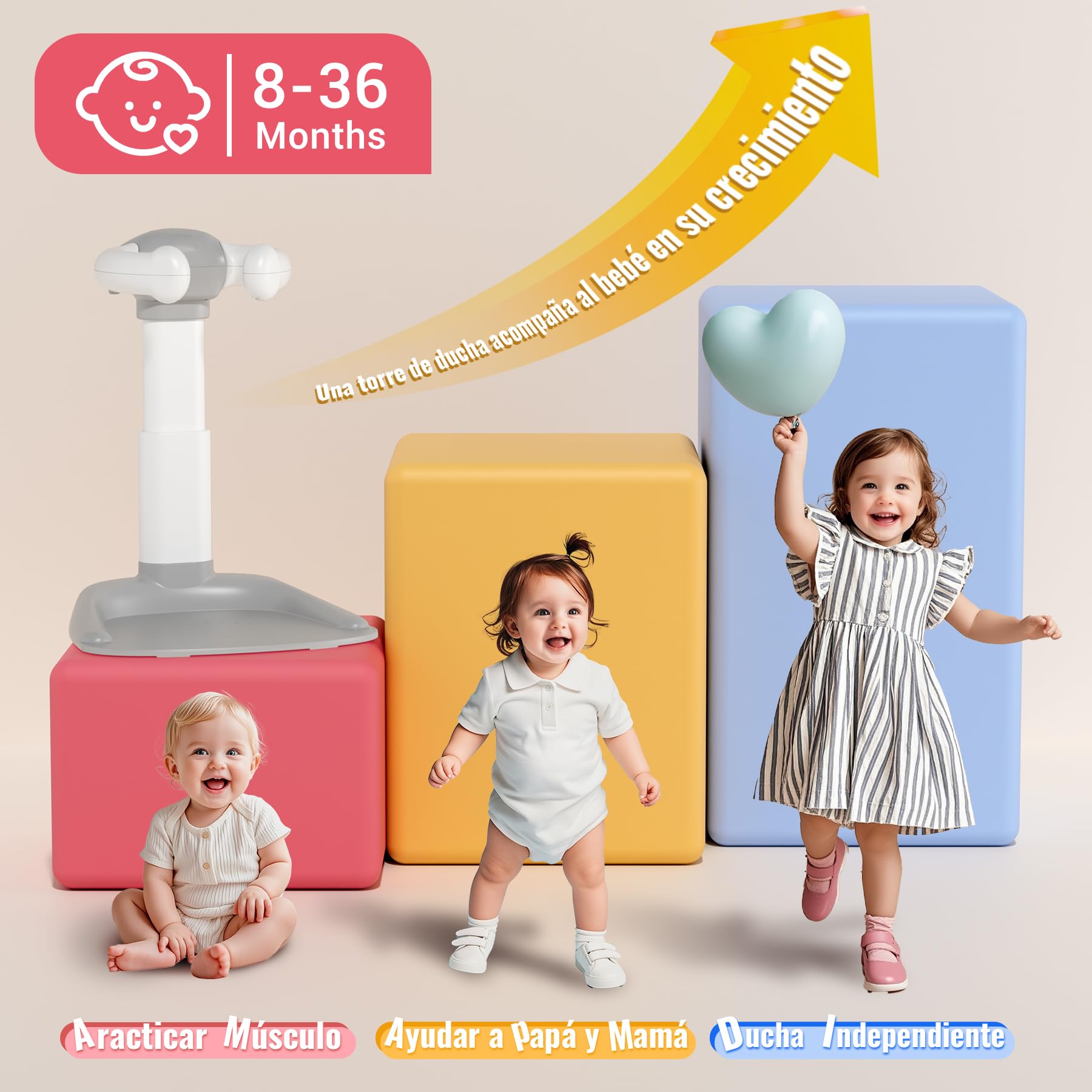 Soporte Baño Bebe, Base Antideslizante Para Soporte Ducha Para Bebe, Ducha De Bebé Para Niños Pequeños (8-36 Meses), Ducha De Pie Como Reemplazo De Bañera De Bebé Y Asiento De Baño