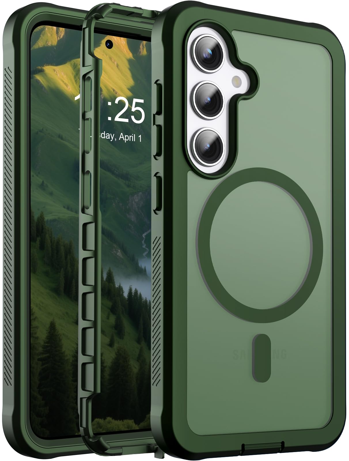 jaroco Magnetic for Samsung Galaxy S25 case 6.2"-Army Green | Compatible with MagSafe,Military Grade Drop Protection,Translucent Matte,Non-Slip,Shockproof 2-Layer Durable Bumper Case S25 6.2'' Army Green