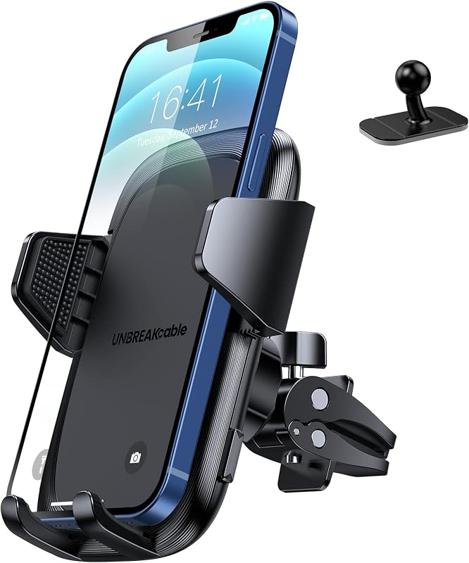 UNBREAKcable Univerzális autós mobiltartó szellőzőrácsra és műszerfalra, szilikon védelemmel iPhone Samsung Huawei Google LG készülékekhez