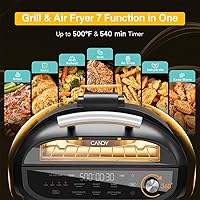 Vista 3 de Candy Parrilla interior y freidora de aire con accesorios de cerámica, 500 °F máximo, pantalla digital 7 en 1, 5.2 cuartos de galón de humo