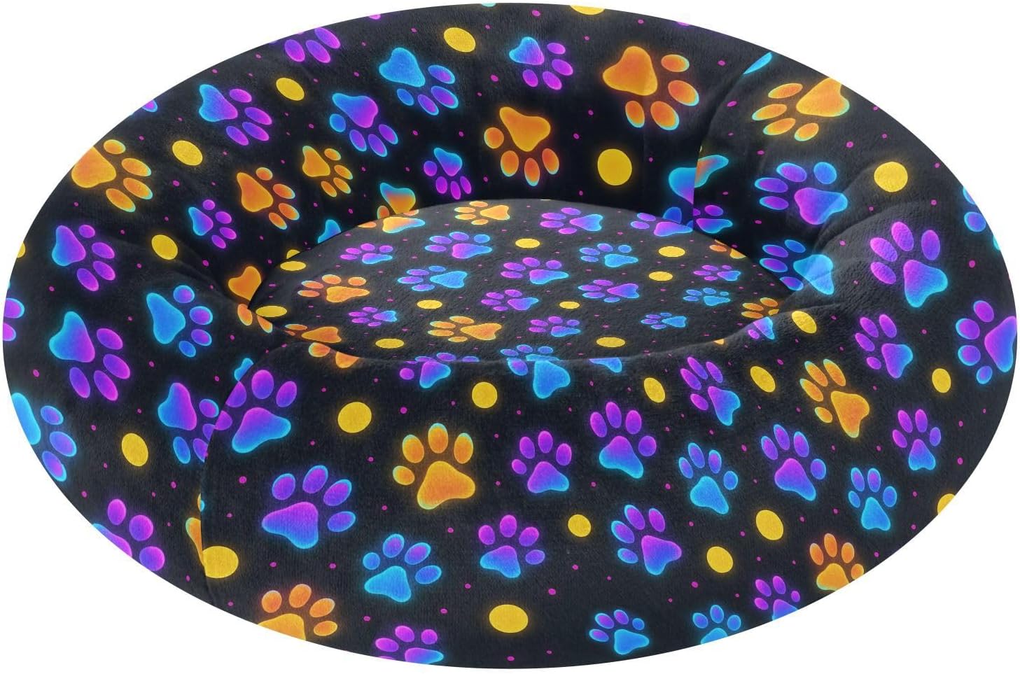 Wudan Pet Cat Beds Warm & Soft Fluffy Dog Pillow Bed for Small Size Pets Sleeping M Neon Paw Print