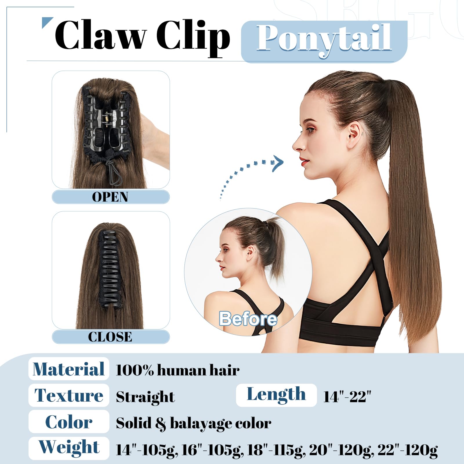SEGO Extension Coda Capelli Veri Clip Pinza Cavallo Ponytail Remy Human Hair Naturali Umani 35cm Fascia Unica 105g #2 Castano Scuro