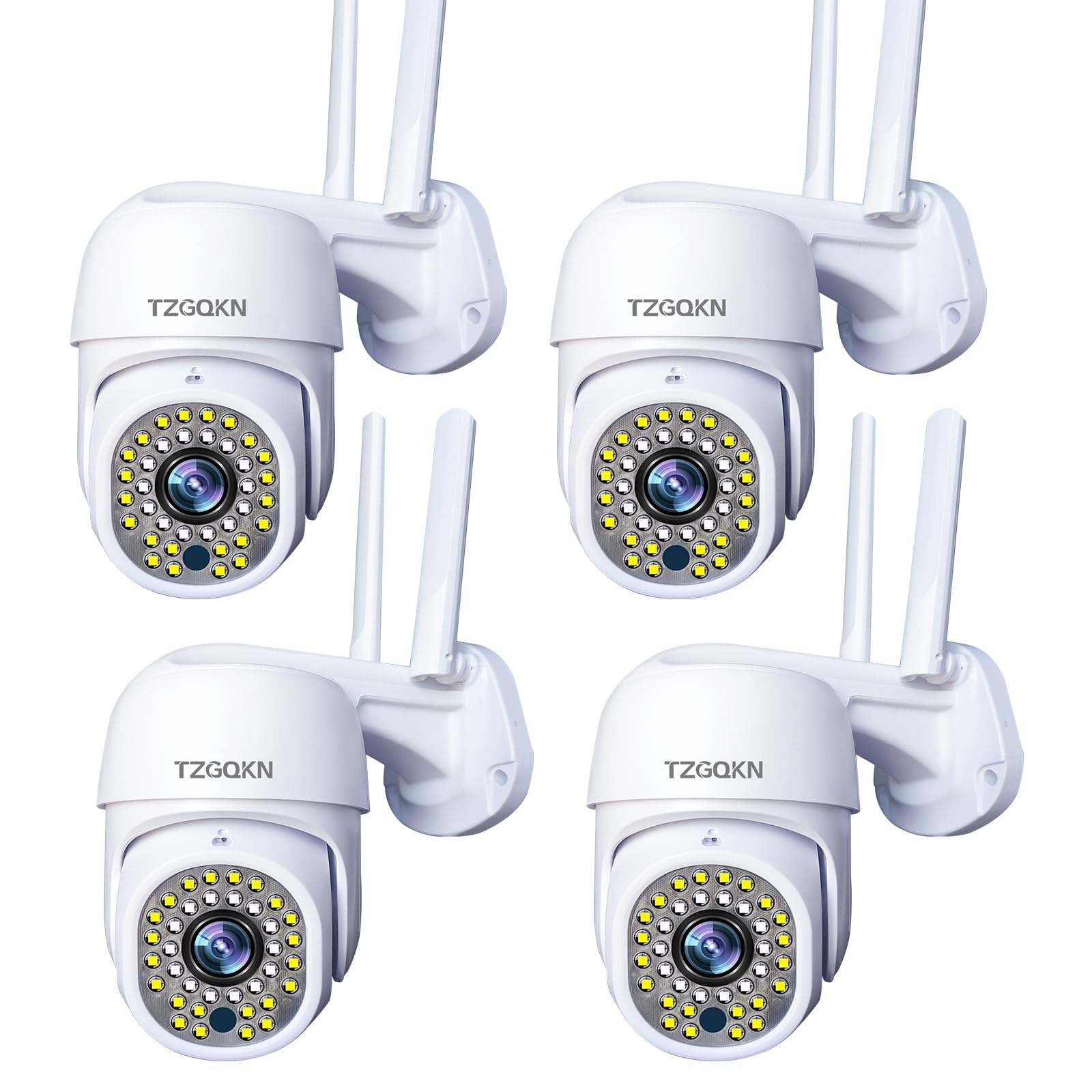 TZGQKN 2K WiFi Surveillance Security Camera Outdoor/Home/Dome, Pan-Tilt 360° View, 3MP, Motion Detection and Siren, 2-Way Audio,Full Color Night Vision, Waterproo (4, Memory Card not Included)