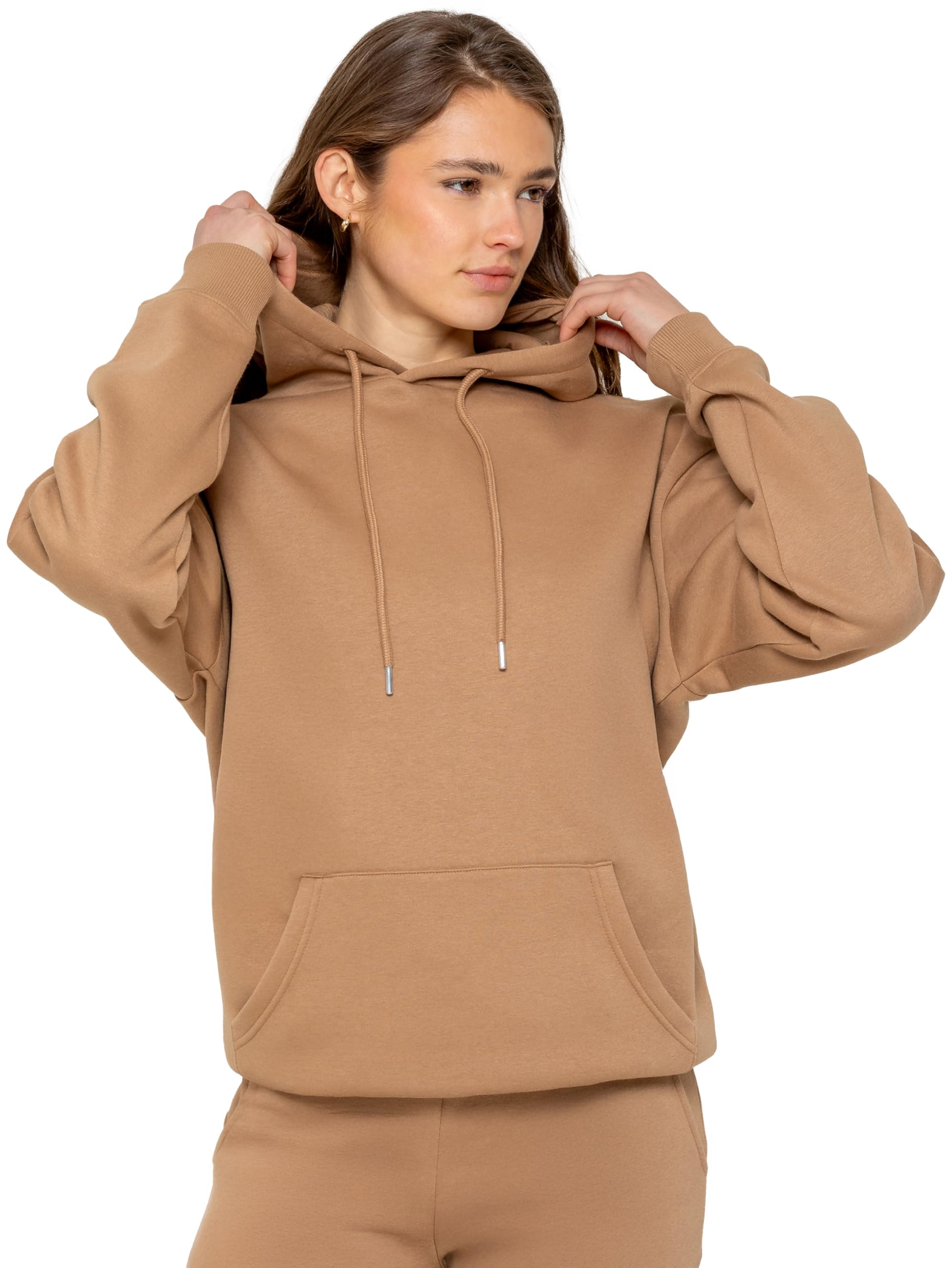 Brand Kruze Women's Camel Oversized Hoodie Sweatshirt Soft Fleece Lined Sweat Hood (Uk, Alpha, Xl, Regular, Regular, )