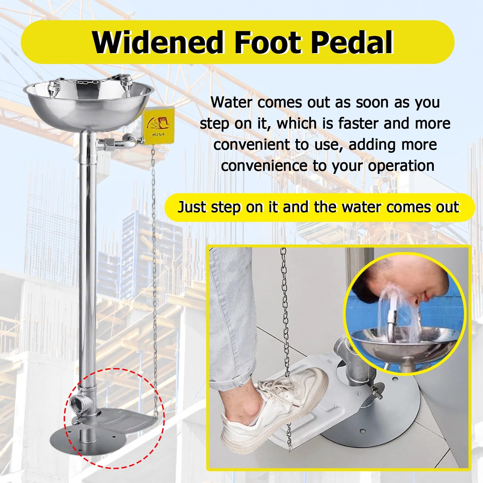 JYHHCYS estación lavaojos Estación Lavaojos De Emergencia, Estación Lavaojos Facial con Pedal, 12 L/min Estación Lavaojos De Pie con Doble Boquilla Y Flujo De Agua Ajustable, Lavaojos con Lavabo