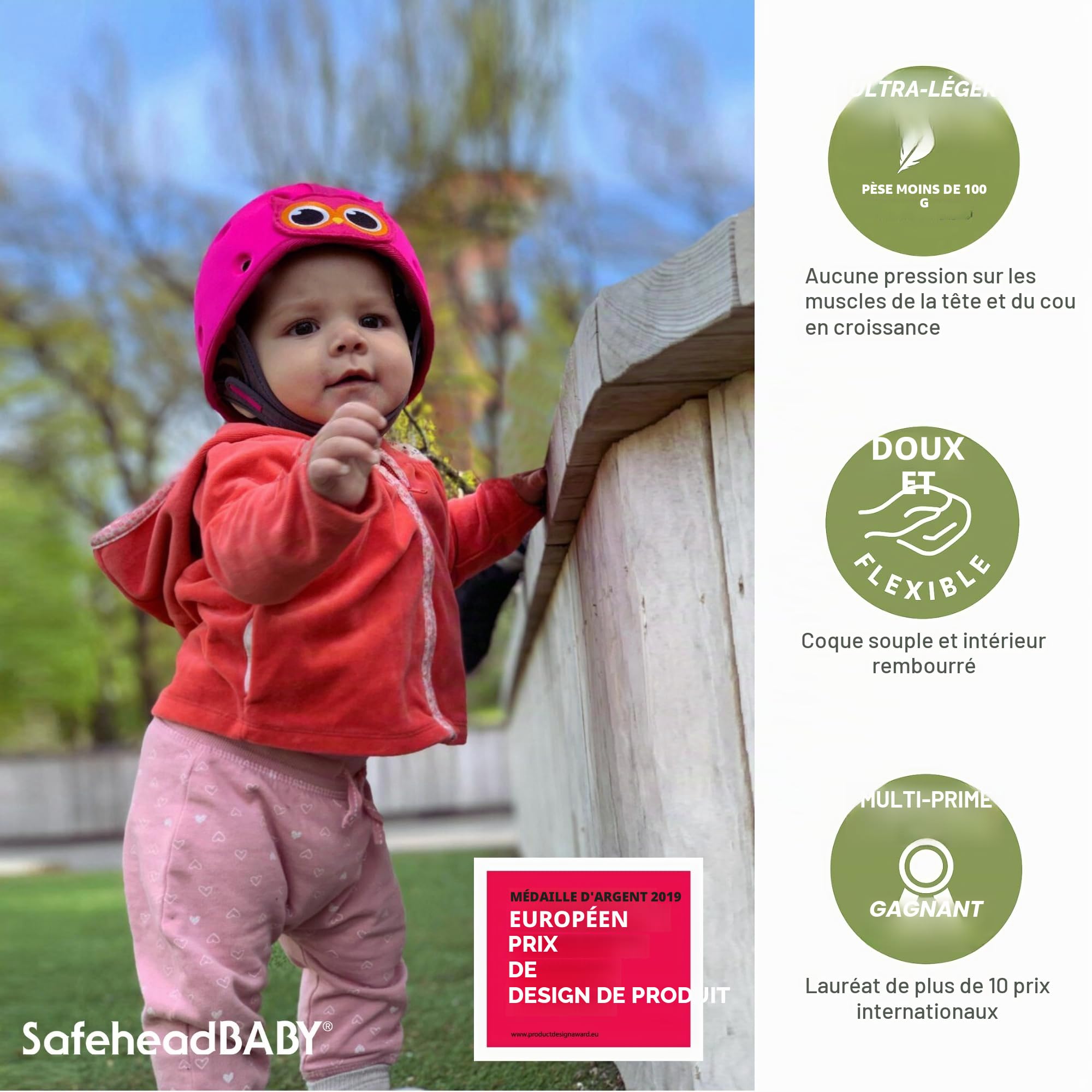 SafeheadBABY: Primé de Casque de sécurité pour bébé, Casque de Marche et de Rampe pour bébé, Protection de la tête des Tout-Petits, Extensible et réglable, Ultra-léger, testé et certifié