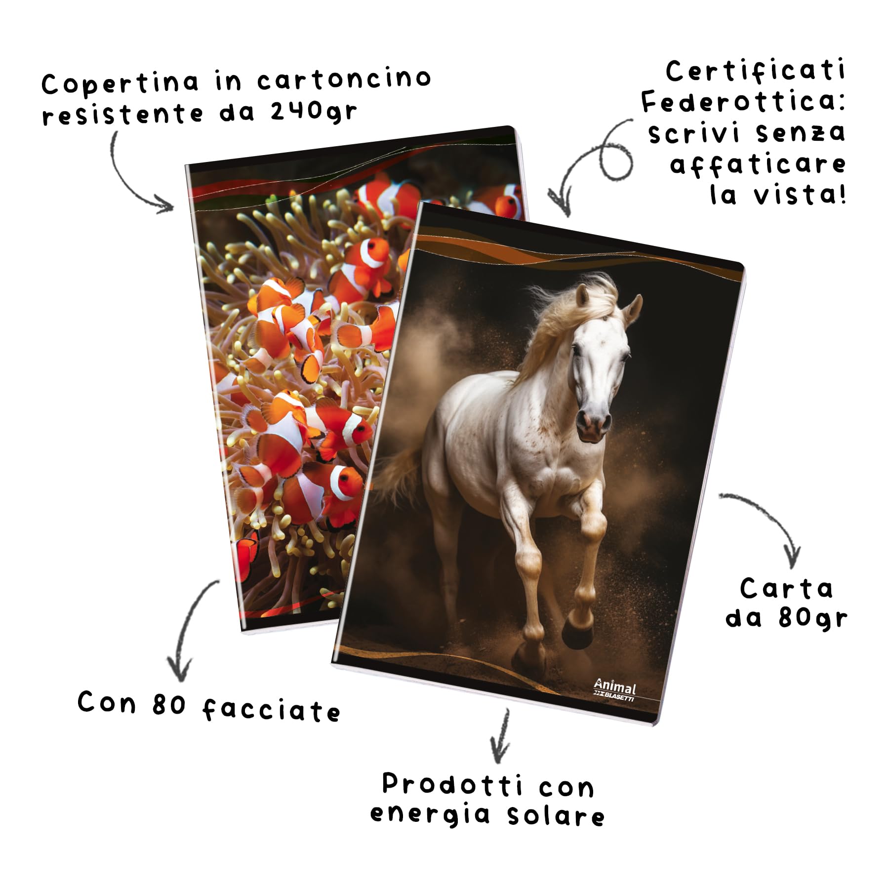 Blasetti - Animal - Maxi Quaderno formato A4 (21Cm X 29,7Cm) - Rigatura 0A - Righe con Margini 1° e 2° elementare - Carta 80gr - Confezione da 10 pezzi