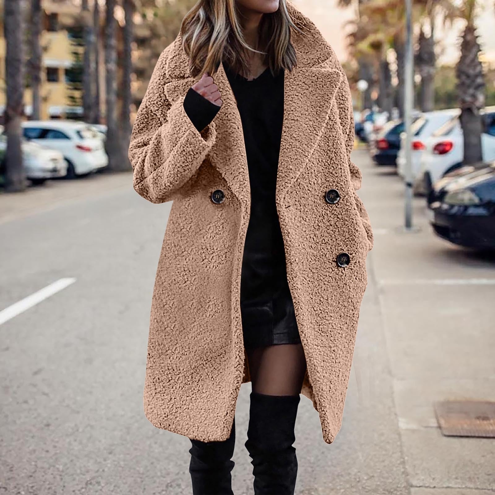 Trenchs Moelleux pour Femmes pour Femmes 2024 Manteau à Manches Longues à Revers Veste Polaire Vêtements d'extérieur décontractés à la Mode Grosse Veste Bouffante