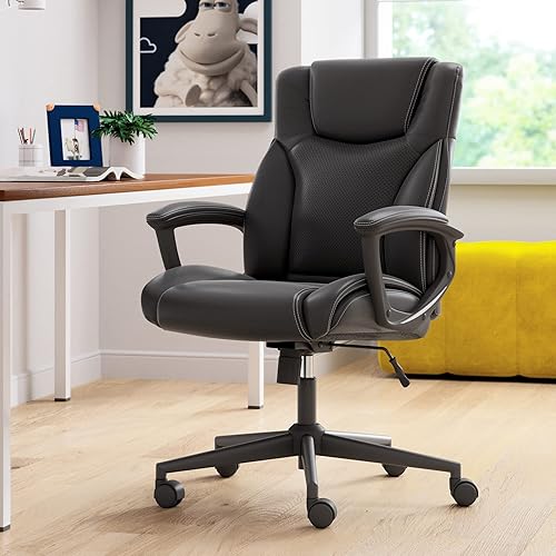 Miniatura 2 de Serta Silla ejecutiva de oficina con respaldo alto con soporte lumbar ergonómica tapizada diseño giratorio apto para juegos cuero adherido negro