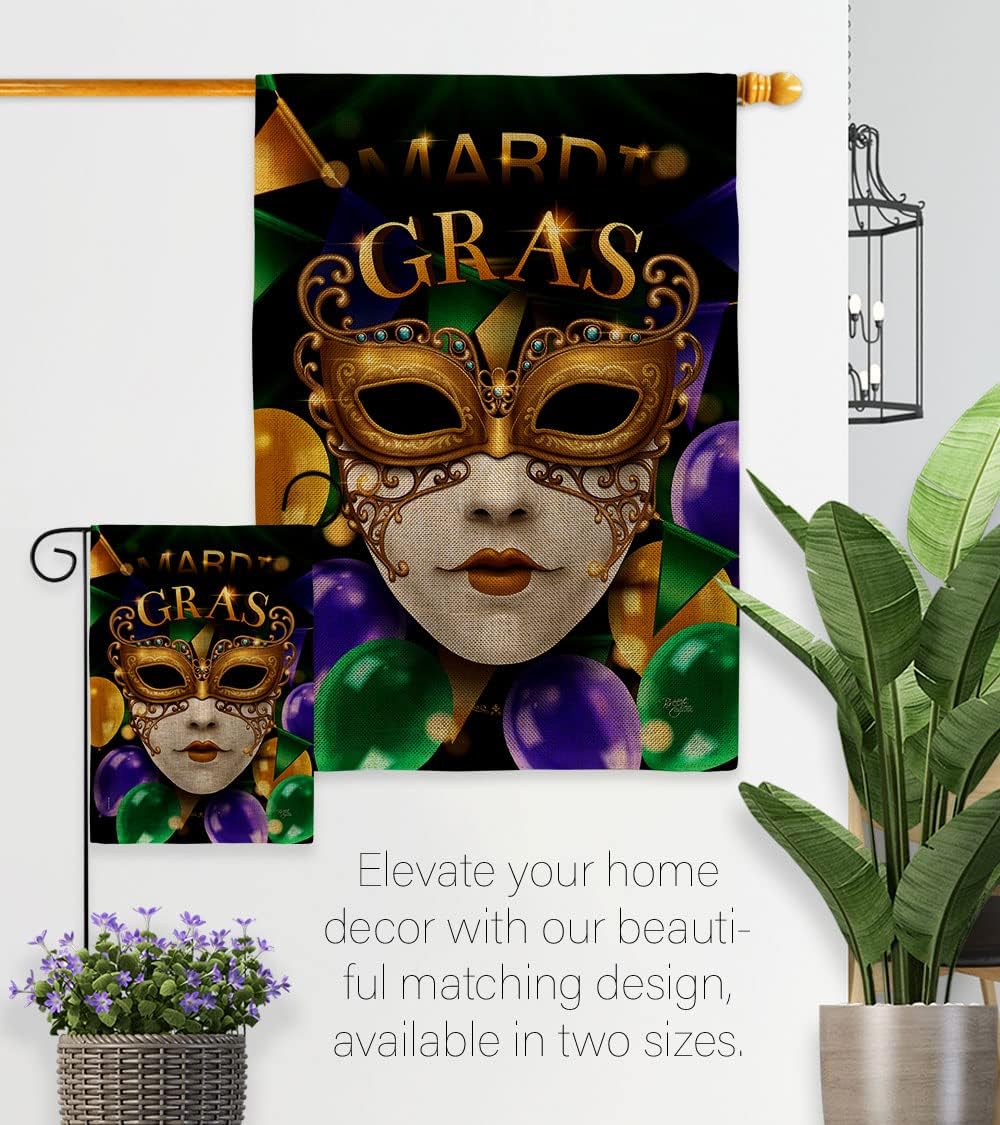Breeze Decor Fat Tuesday Carnival House Flag 2 pcs Pack Springtime Mardi Gras Festival Masquerade Celebration Season Holiday French Decoration Banner Small Garden Yard Gift Double-Sided, Made in USA