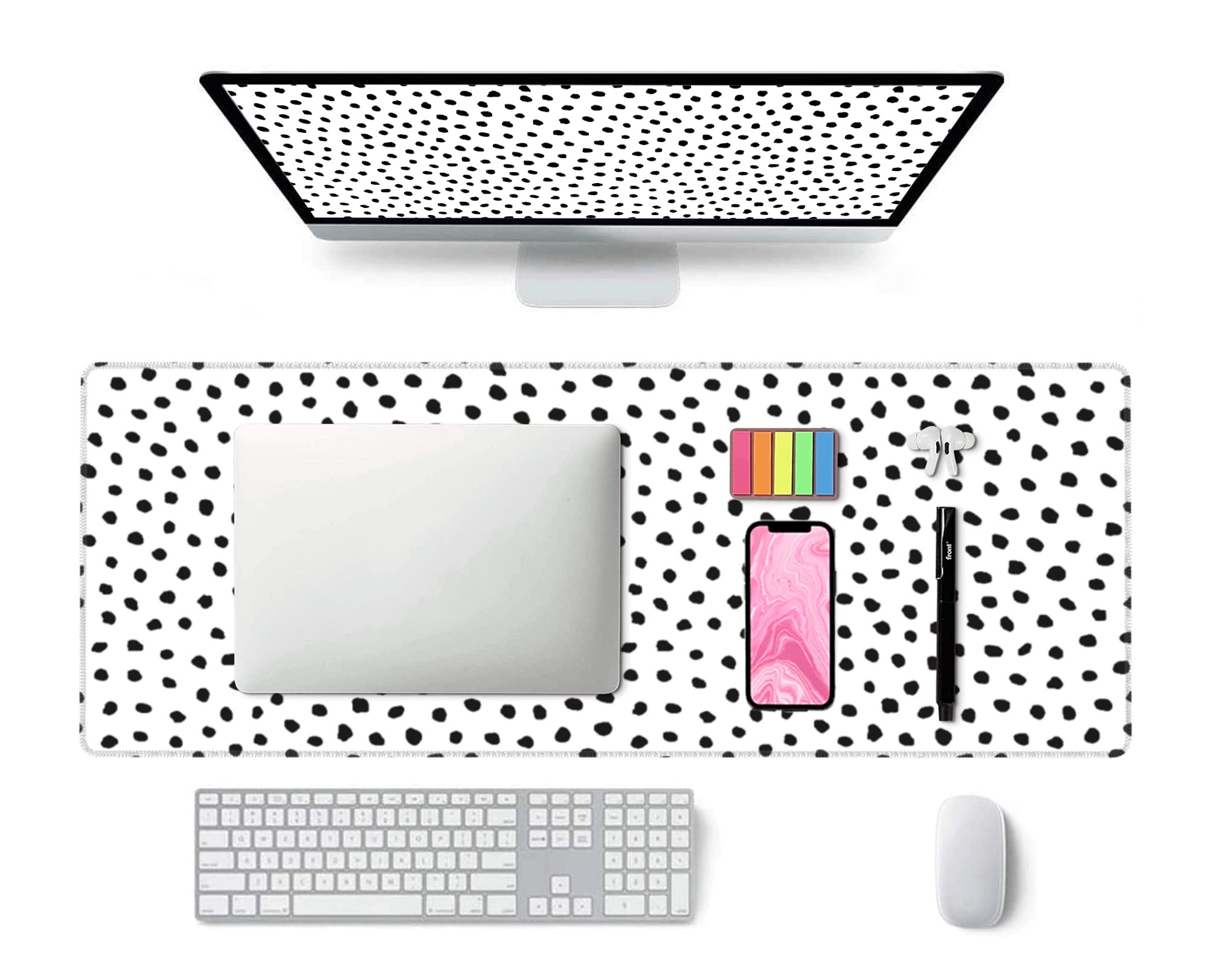 Alfombrilla de escritorio grande de lunares blancos, alfombrilla de mouse grande extendida para accesorios de escritorio, alfombrilla de mouse para teclado de computadora, alfombrilla de mouse con