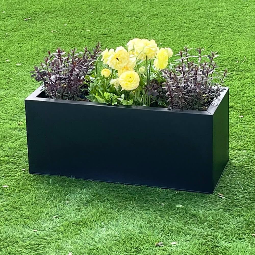 Gardening Naturally Aluzinc Trough Garden Planter 1m - Zinc Lightweight Outdoor Patio Garden Pot with Drainage, Weatherproof & Corrosion-Resistant, 10-Year Warranty (Black)