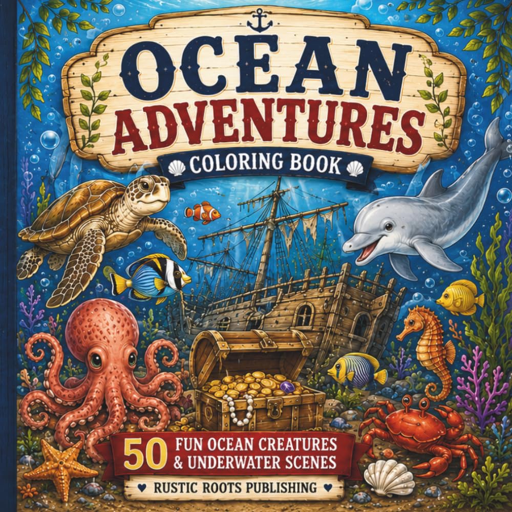 Ocean Adventures Coloring Book: 50 Fun Ocean Creatures & Underwater Scenes