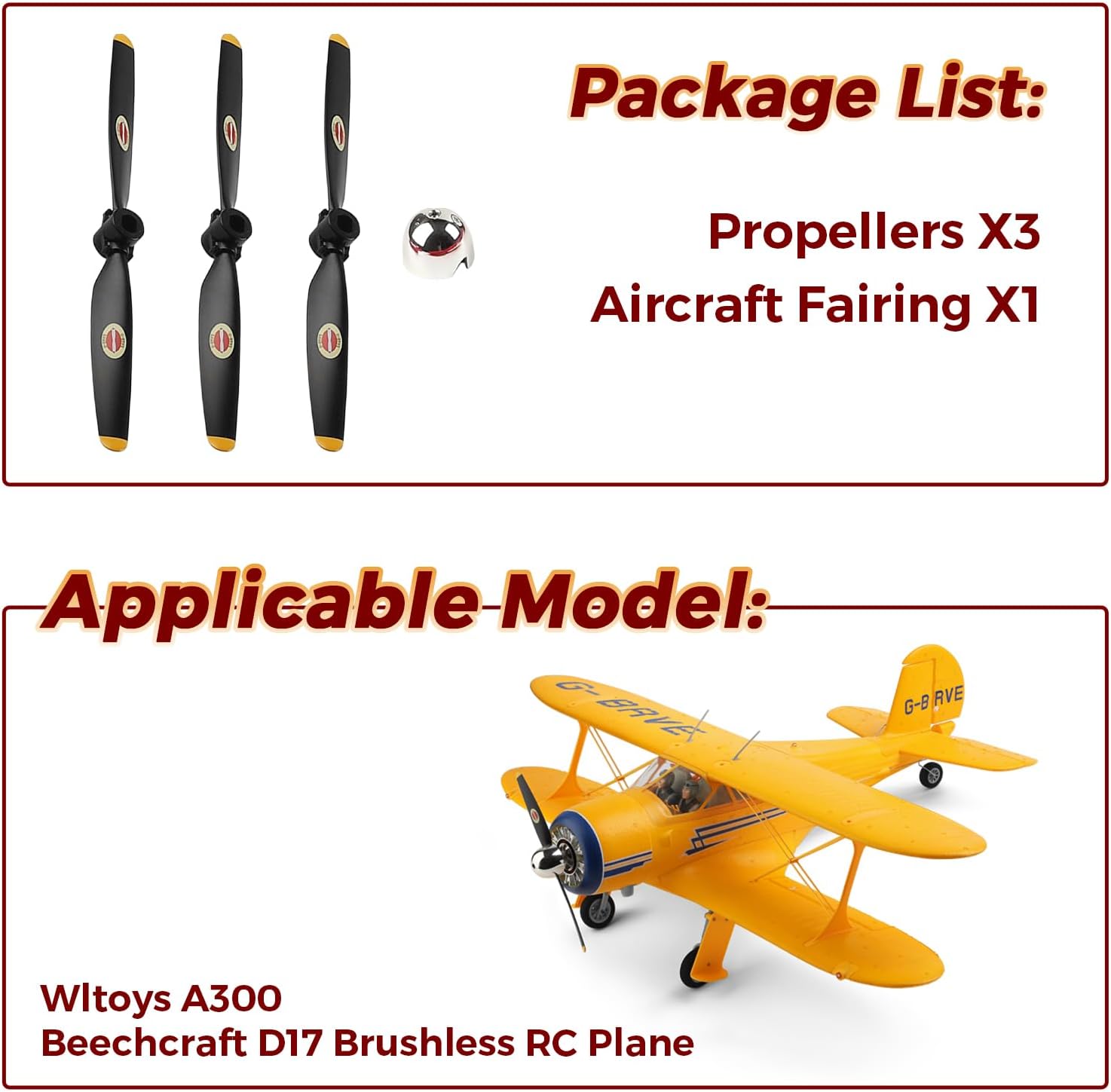 CKYSCHN WLtoys 3 PCS RC Plane Propellers, RC Airplane Propellers Set Compatible with WLtoys A300 Beechcraft D17 XK RC Plane, A300 RC Aircraft Glider Accessories (Yellow)