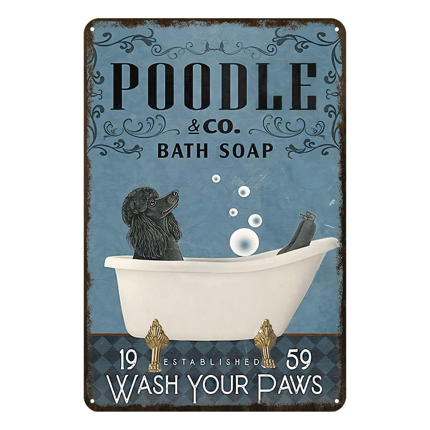 Tin Sign Funny Metal Sign Bath Soap Company Black Poodle Funny Bathroom Sign Metal Sign 8x12 Inch