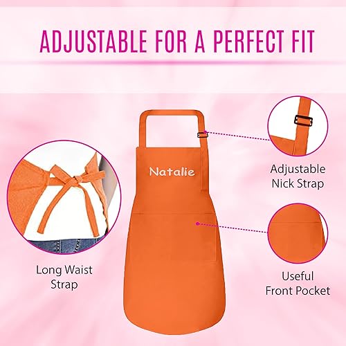 Miniatura 4 de Juego de delantal personalizado y sombrero de chef para niños, bonito disfraz de chef para niños, delantales con bolsillos para cocinar, pintar y