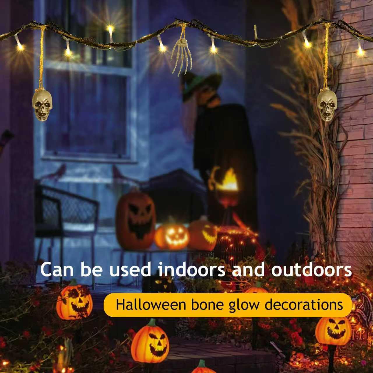 Luci decorative per Halloween per interni ed esterni, 1,8 m, 26 LED, a forma di osso, a batteria, spaventose ghirlande di Halloween, patio, decorazione per feste