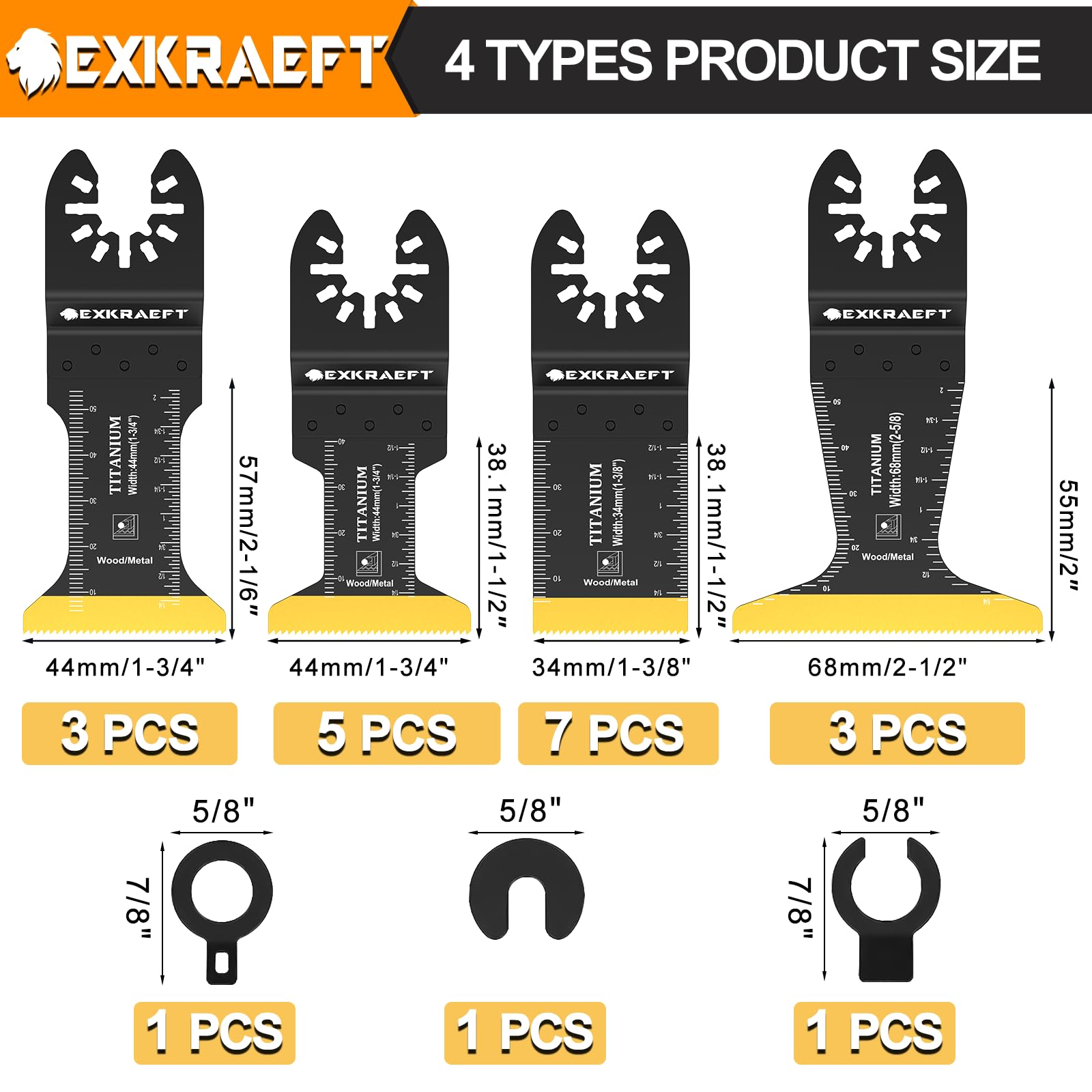 EXKRAEFT 18 cuchillas oscilantes de titanio, cuchillas multiherramienta universales para clavos de metal, madera, plástico y material duro, hojas de sierra oscilantes compatibles con Dewalt Milwaukee