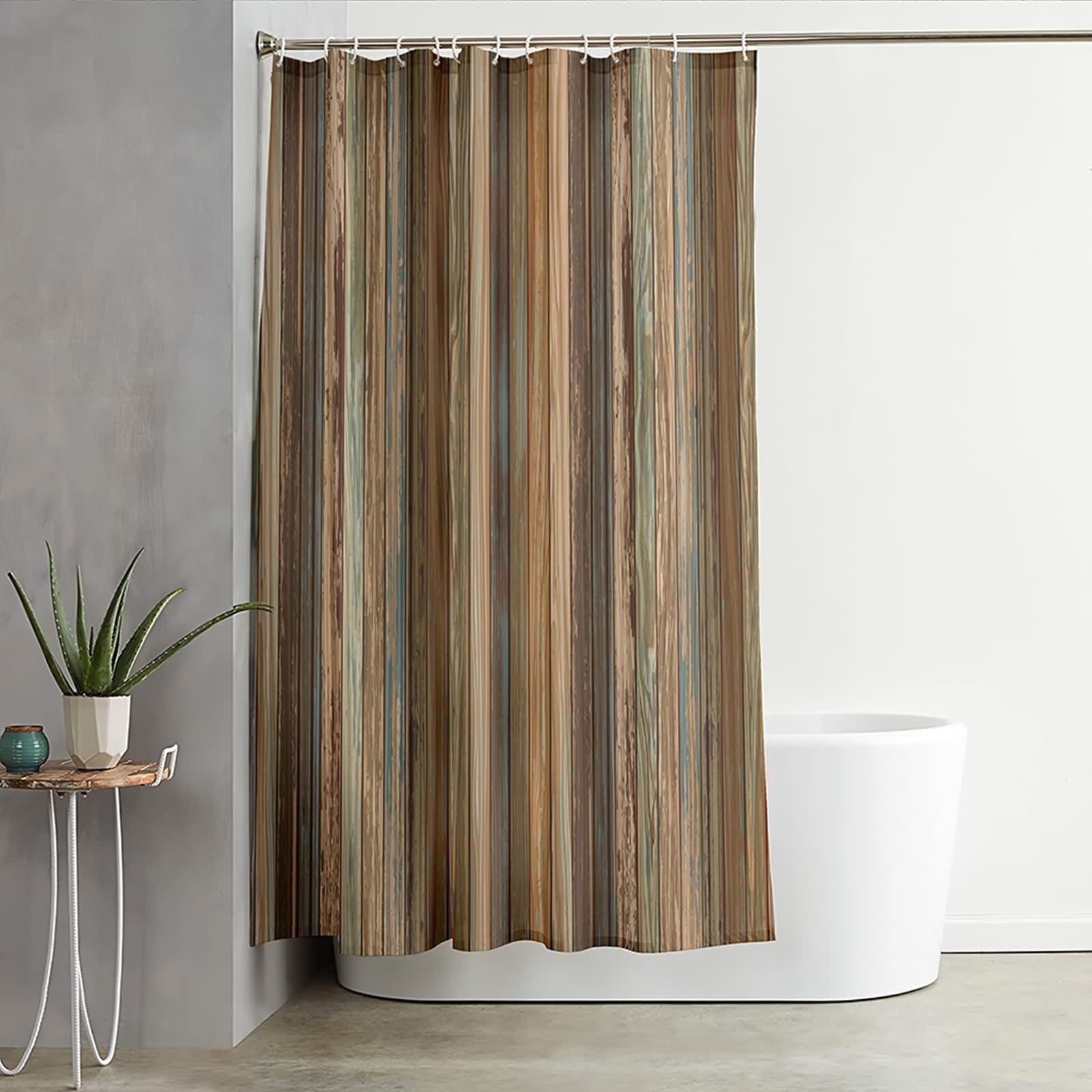 Cortina de ducha de 200 x 200 cm, marrón, vertical, patrón de tabla de madera, antimoho, cortina de baño de poliéster, resistente al agua, lavable, para bañera, 2 x 2 m de largo (ancho x alto)