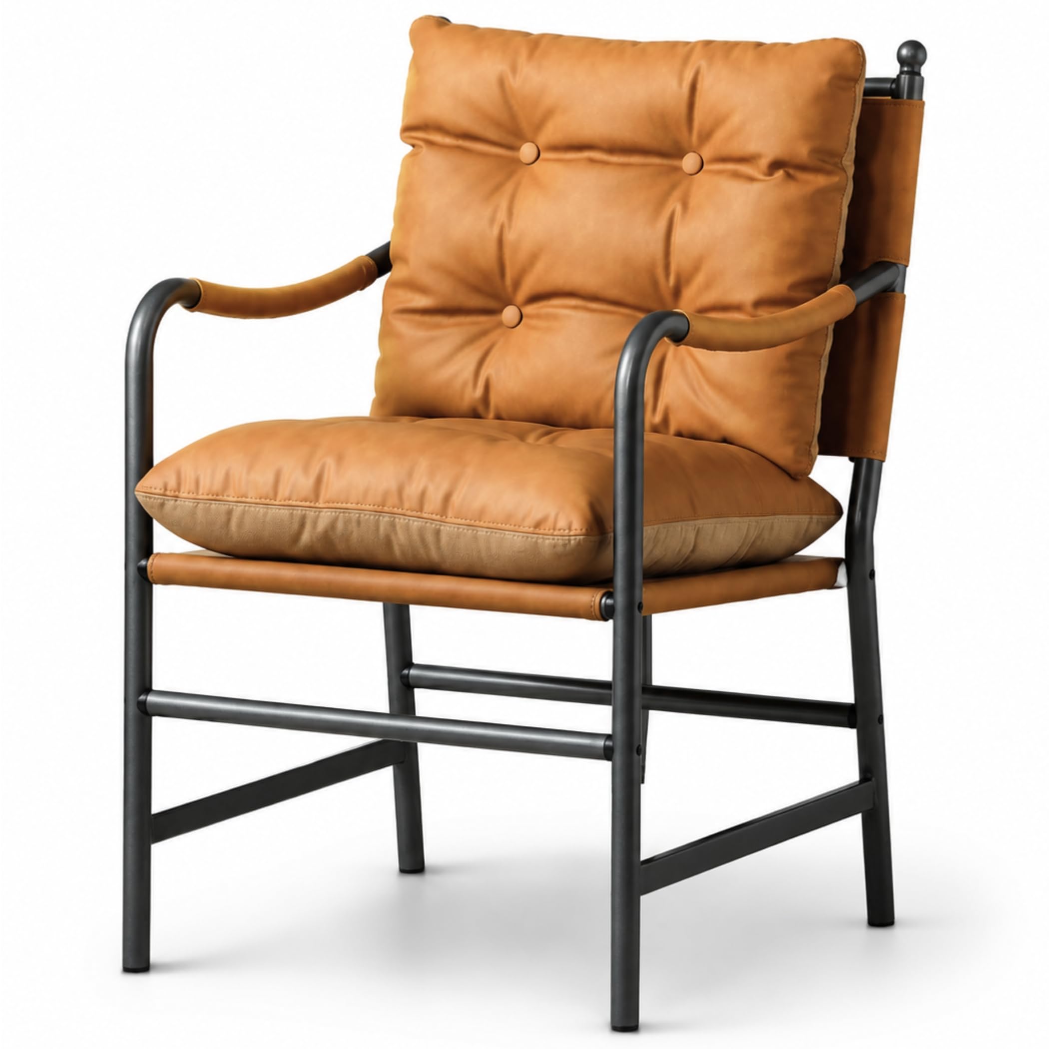Fauteuil vintage en cuir, chaise lounge industrielle avec cadre en métal