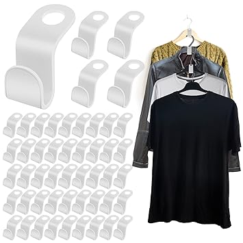 Sibba Clothes Hanger Connector Hooks, 50 Pieces Cascading Hangers, Hanger Extender Clips, Closet Organizer for Space Saving(White)