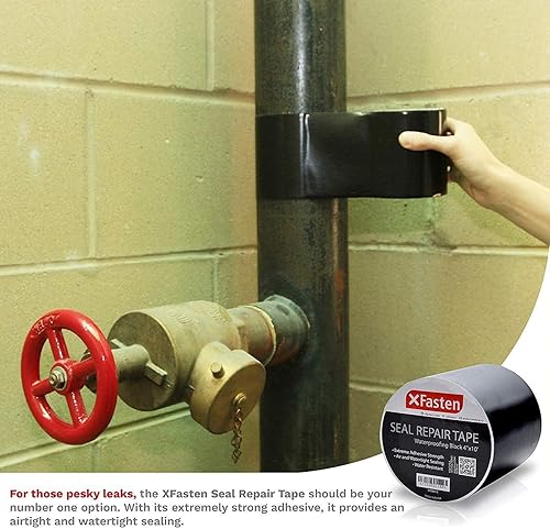 Miniatura 6 de XFasten Cinta de parche y sellado impermeable, color negro, cinta de reparación de goma de 4 pulgadas por 10 pies para reparación de fugas en
