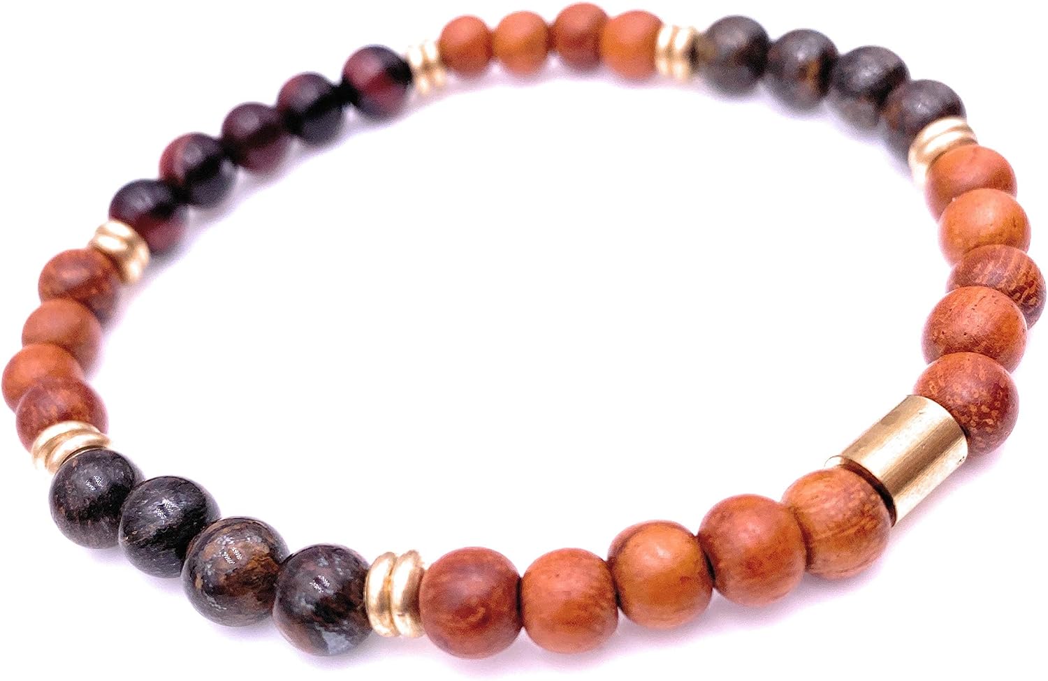 LESLIE BOULES Men Courage Stone and Wood Beaded Stretch Bracelet - Brown/Red - Helping Our Ability to Make Decisions and Choices About Our Life Path