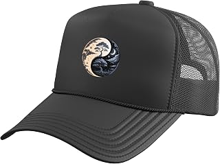 Yin Yang Tree of Life Taoist Meditation Feng Shui Trucker Hat with Adjustable Mesh Back