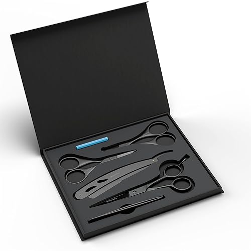 Miniatura 9 de Suvorna Kit de recortar barba y bigote con tijeras para barba, tijeras para bigote, tijeras de pelo facial, tijeras de aseo, tijeras de orejas