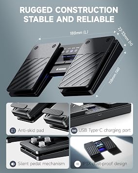 Donner Wireless Bluetooth Page Turner Pedal for iPad Tablets Phone Foot Pedal, Black