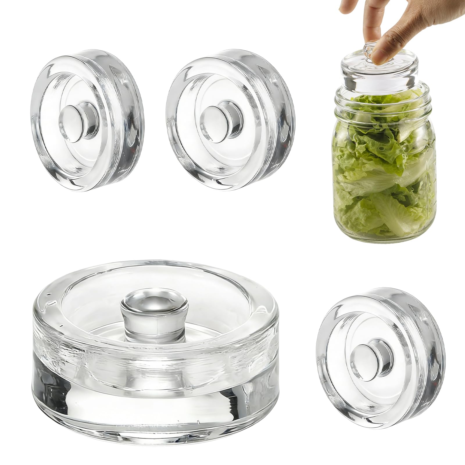 Pesos de Fermentación de Vidrio Ø 7 cm 4 Piezas, Piedras con Asa para Chucrut Kimchi