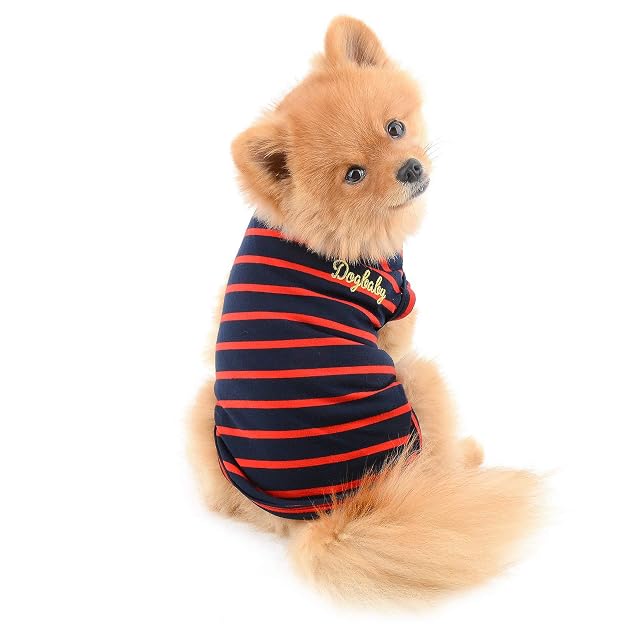 Foto 2 de 7 de PAIDEFUL Ropa para perros pequeños, gatos, niños y niñas, camiseta de verano clásica a rayas para cachorros