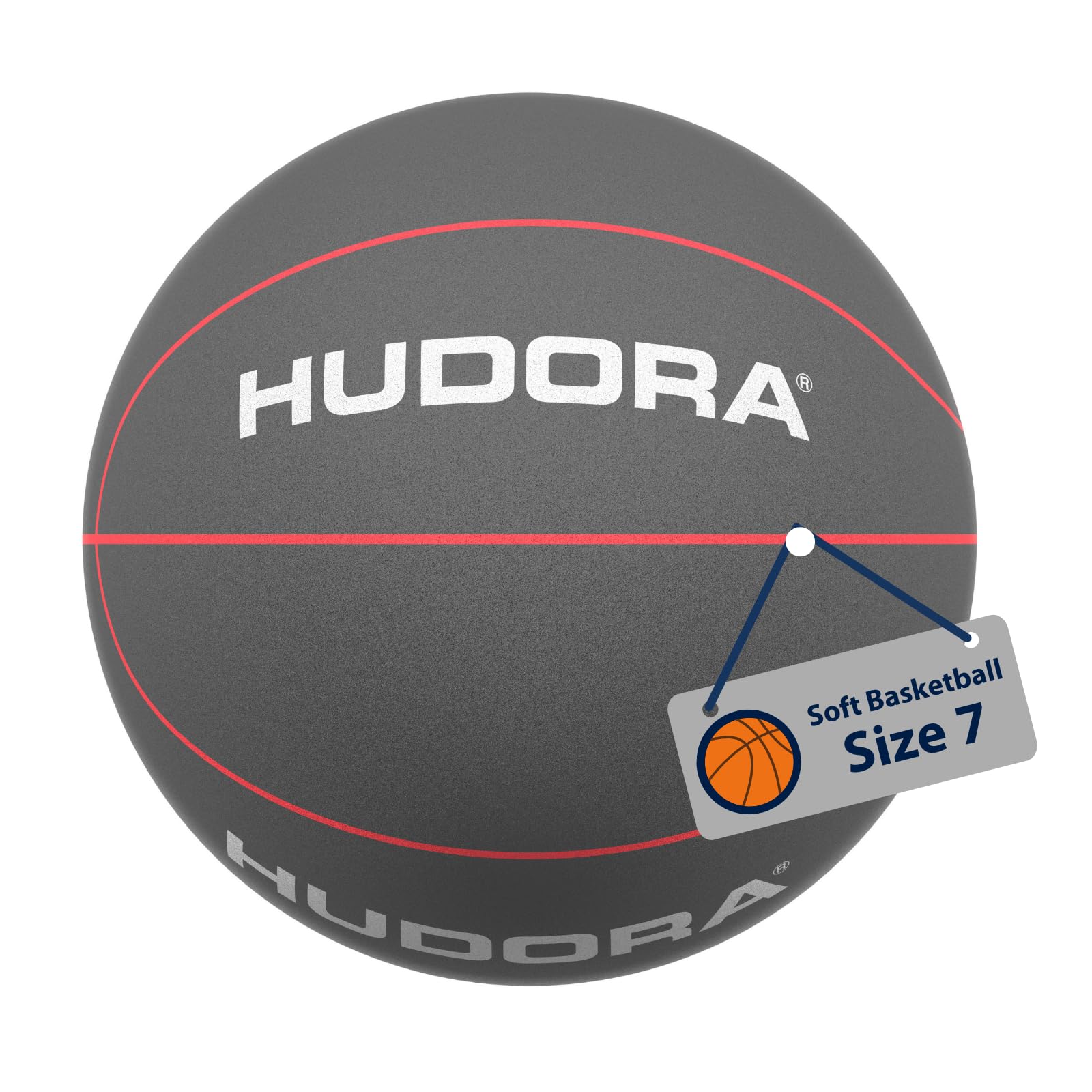 Hudora Soft Basketball – Size 7, Ø 24 cm – approx. 340 g – grey foam basketball – silent for indoor and outdoor use – child-friendly, quiet & non-slip – for the family – garden & playground