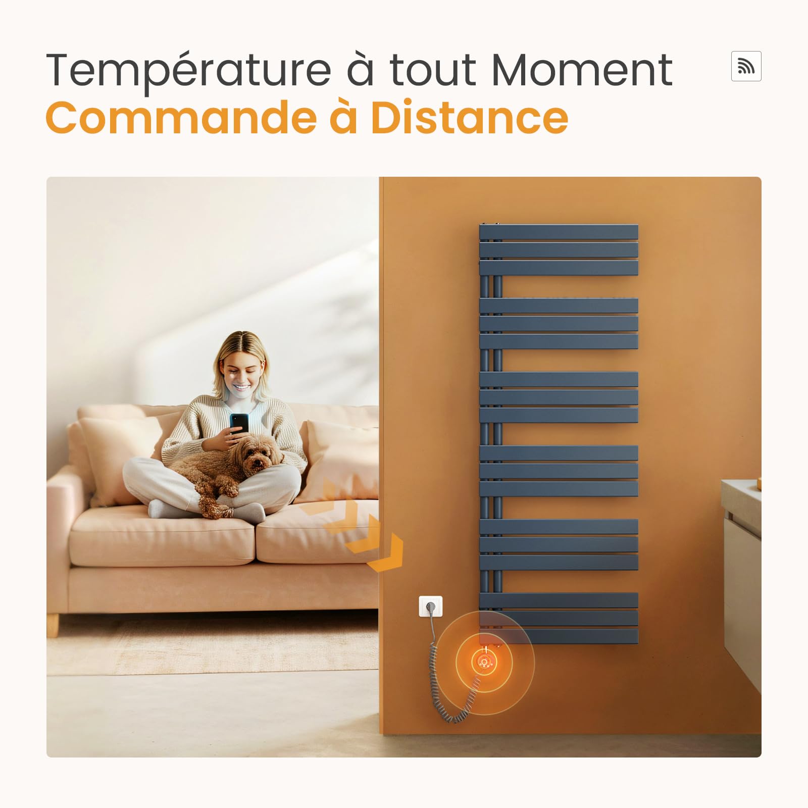 EMKE Seche Serviette Electrique avec WiFi Thermostat,132x50 cm, Anthracite