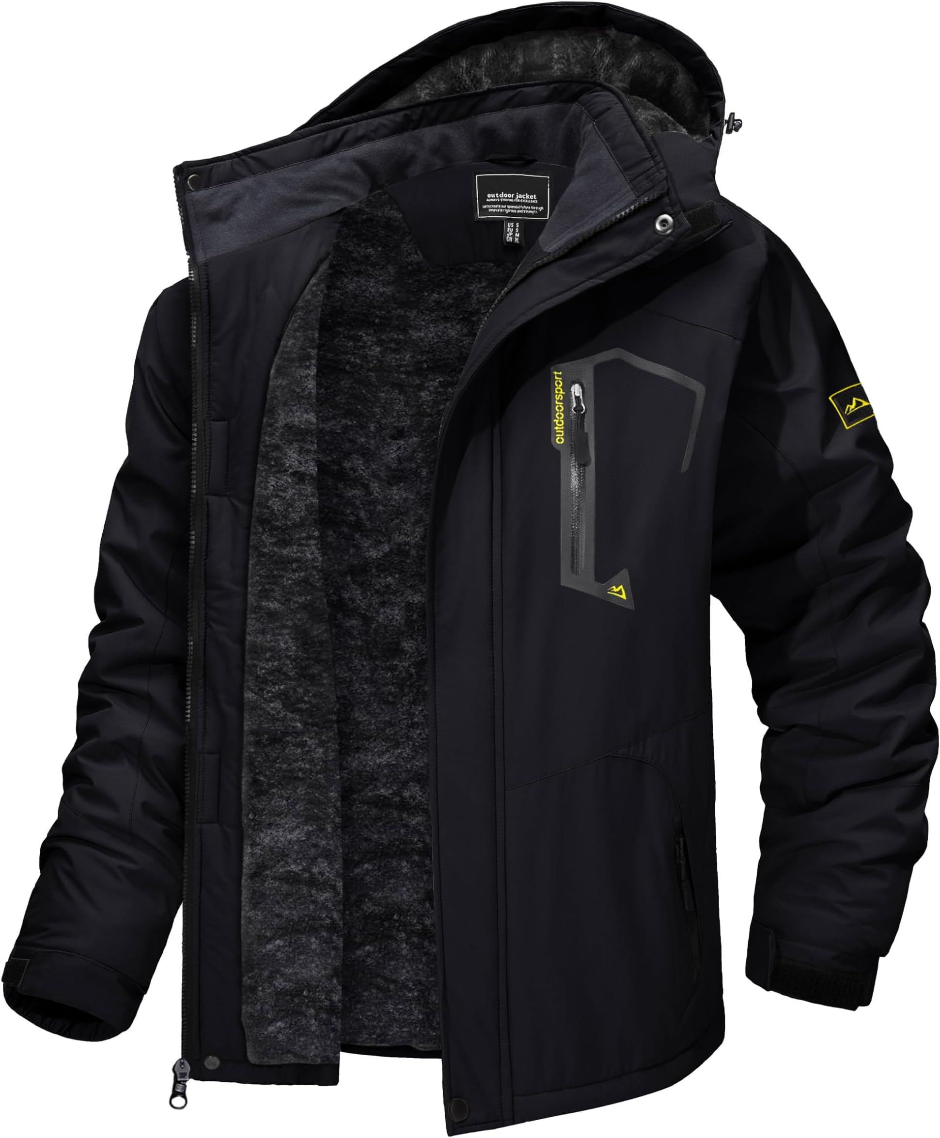 Men's Skiing Jacket with Hood Waterproof Hiking Fishing Travel Fleece Jacket Parka Raincoat