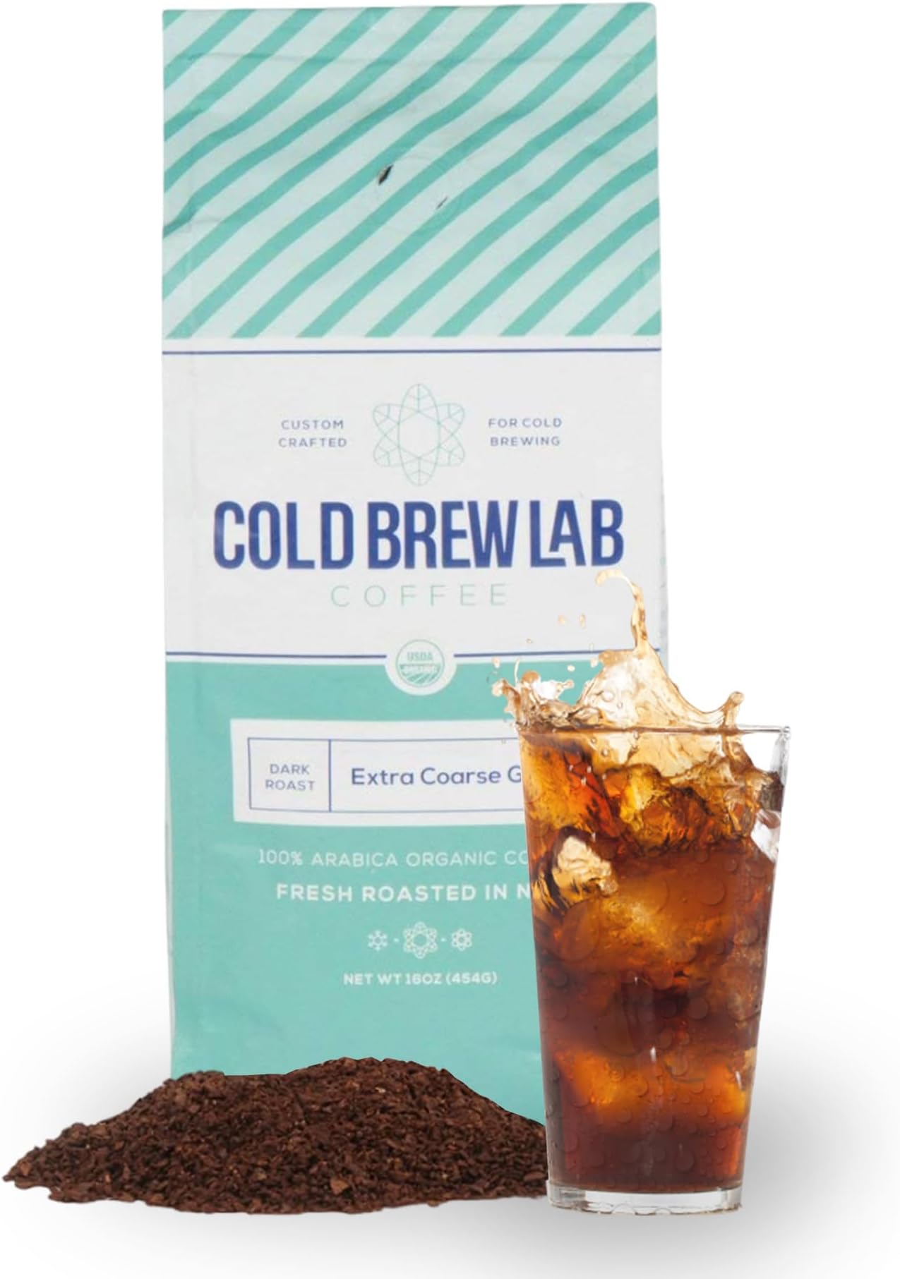 Cold Brew Lab Ground Organic Coffee Crafted for Cold Brewing, Extra Coarse Grind Size, Dark Roast, 1 LB Bag