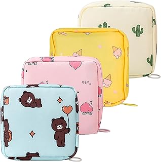 4 قطع من حقائب تخزين الفوط الصحية، حقائب تخزين المناديل الصحية، حقيبة الدورة الشهرية مع سحاب، حقيبة محمولة ذات سعة كبيرة للمدرسة، حقيبة تخزين صغيرة للنساء والفتيات - 4 انماط B