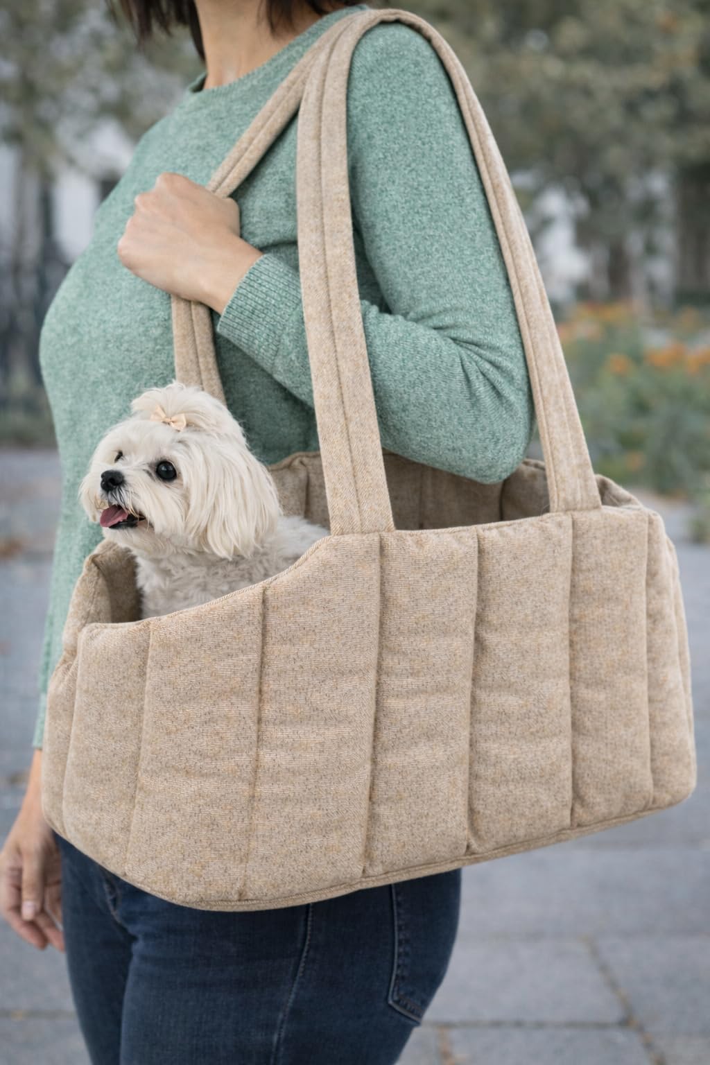 Hundetasche - Tragetasche Gladys Beige – 58x32x34cm – Polyester – Boden herausnehmbar – Sicherheitsleine – Tragegriffe – breite Bodenfläche – extra Liegekomfort