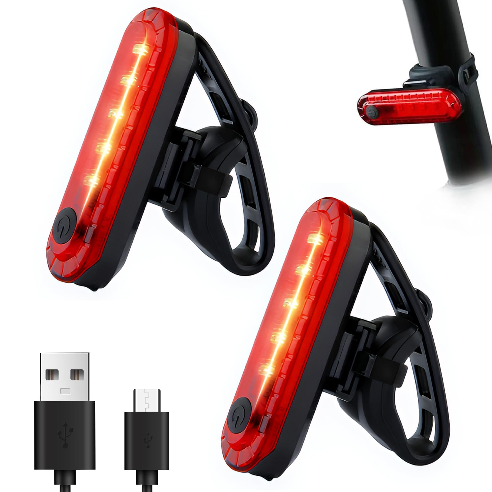 2 Pack Rear Bike Lights Helmet Ultra Bright USB Rechargeable Waterproof