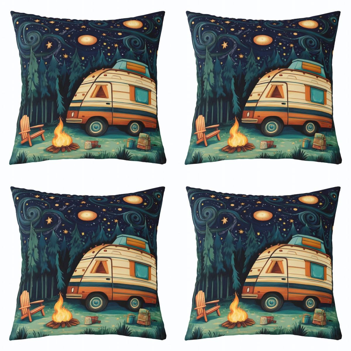 Housse de coussin pour camping-car forêt camping 45x45 décoration canapé ferme