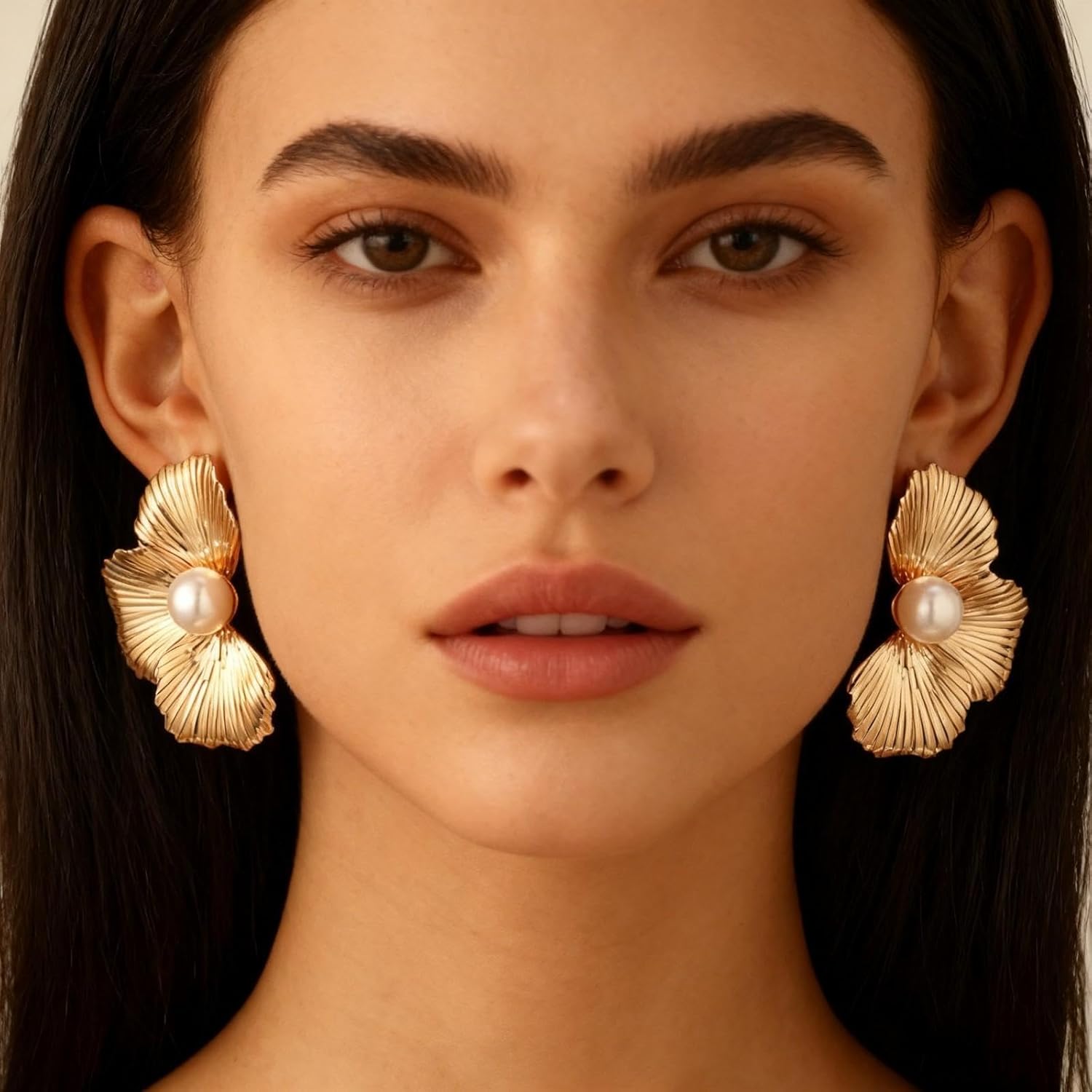 Chunky Gold Flower Pearl Statement Earrings for Women Fashion Elegant Gold Silver Big Pearl Leaf Formal Earrings Jewelry Gift For Women - Image 3