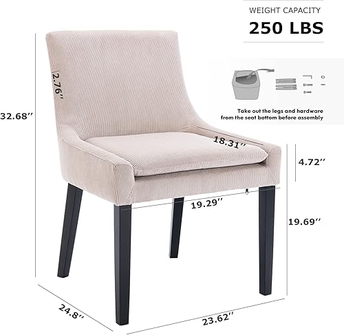 Miniatura 3 de COLAMY Juego de 2 sillas de comedor modernas, sillas de ocio laterales tapizadas de tela con respaldo medio y patas de madera para sala de estar,