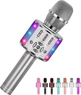 Amazmic Kids Karaoke Microphone Machine Toy Bluetooth Microphone Portable Wireless Karaoke Machine Handheld with LED Lights, Gift for Children Adults Birthday Party, Home KTV(Gray)