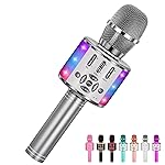 Amazmic Kids Karaoke Microphone Machine Toy Bluetooth Microphone Portable Wireless Karaoke Machine Handheld with LED Lights, Gift for Children Adults Birthday Party, Home KTV(Gray)