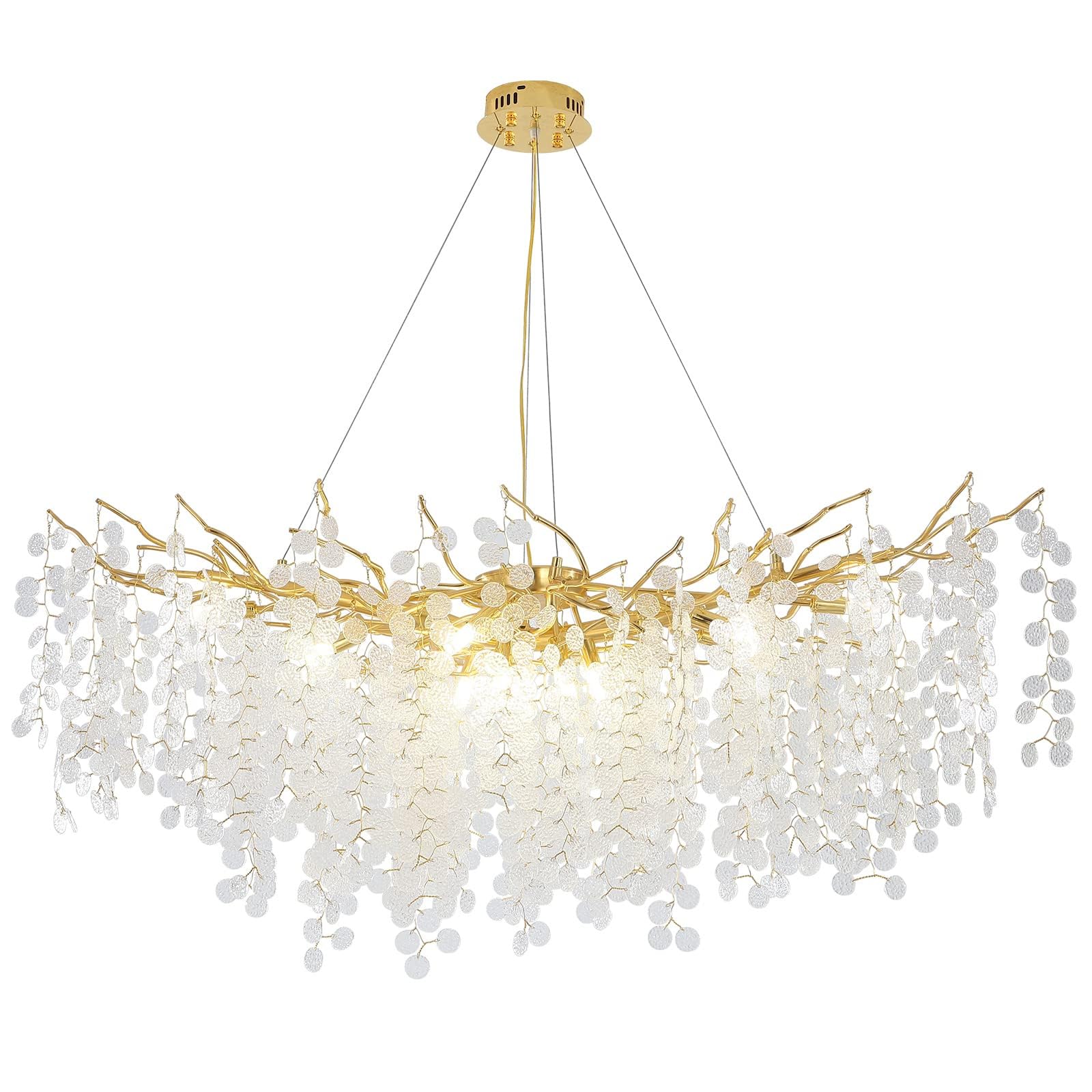 SXECAEPS Modern creative chandelier Modern Tree Branch Crystal Large, 100Cm Rectangular Linear Gold Leaf Ceiling Pendant Light Fixture for Hall Entry Way Dining Room