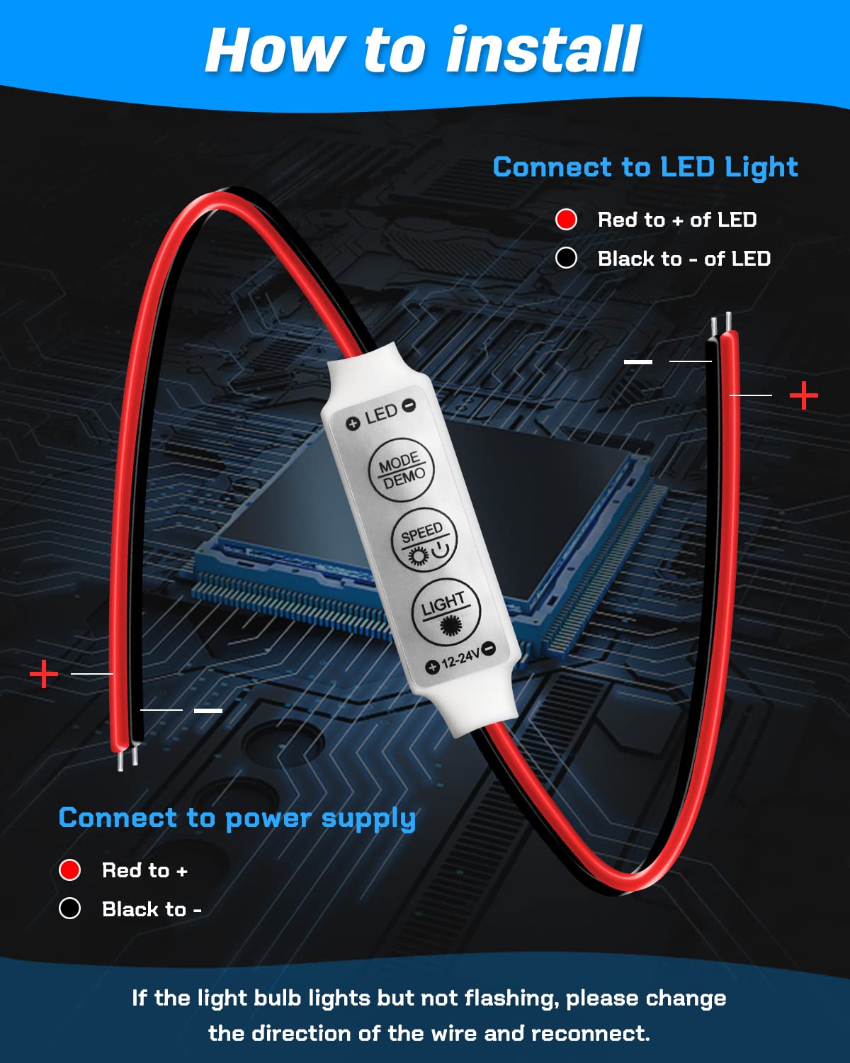 Qoope Pack of 5 LED Strip Light Controller 12V-24V Single Color Brightness Dimmer with Memory Function