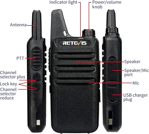 Miniatura 8 de Retevis RT22 Walkie Talkies con auricular, radios bidireccionales de largo alcance, mini walkie talkie recargable para adultos, bloqueo de llave,